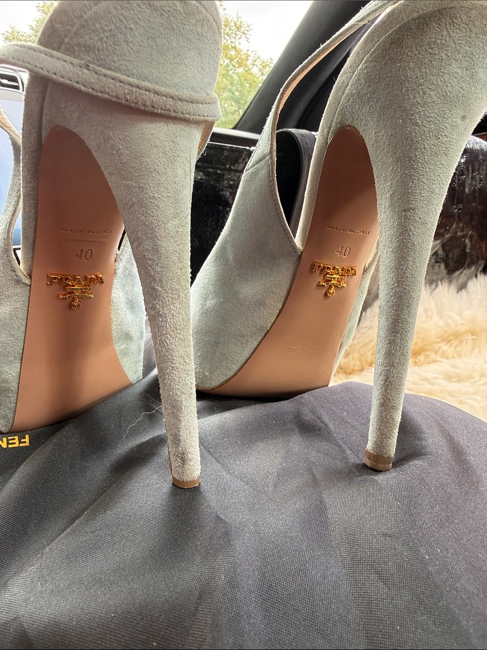 Prada Sage Green Suede Slingback Stiletto Heels